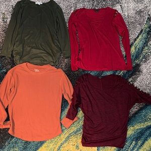 Women's Long Sleeve Tops - Olive, Red, Orange, Burgundy